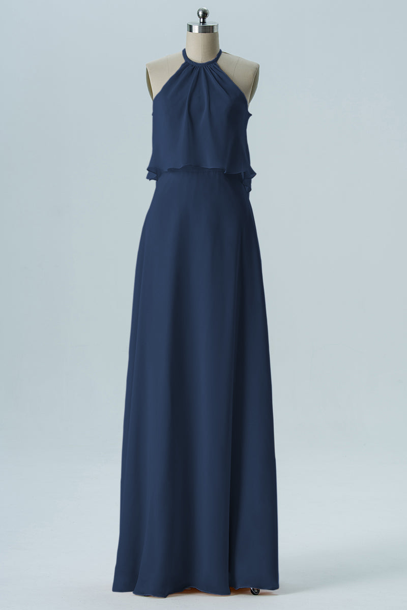 Chiffon Column Jewel Neck Sleeveless Bridesmaid Dress-B08332