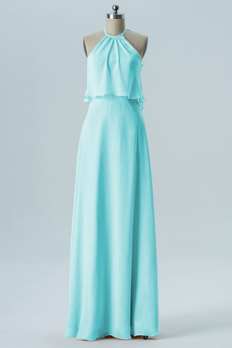 Chiffon Column Jewel Neck Sleeveless Bridesmaid Dress-B08332