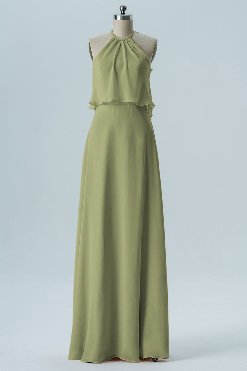 Chiffon Column Jewel Neck Sleeveless Bridesmaid Dress-B08332