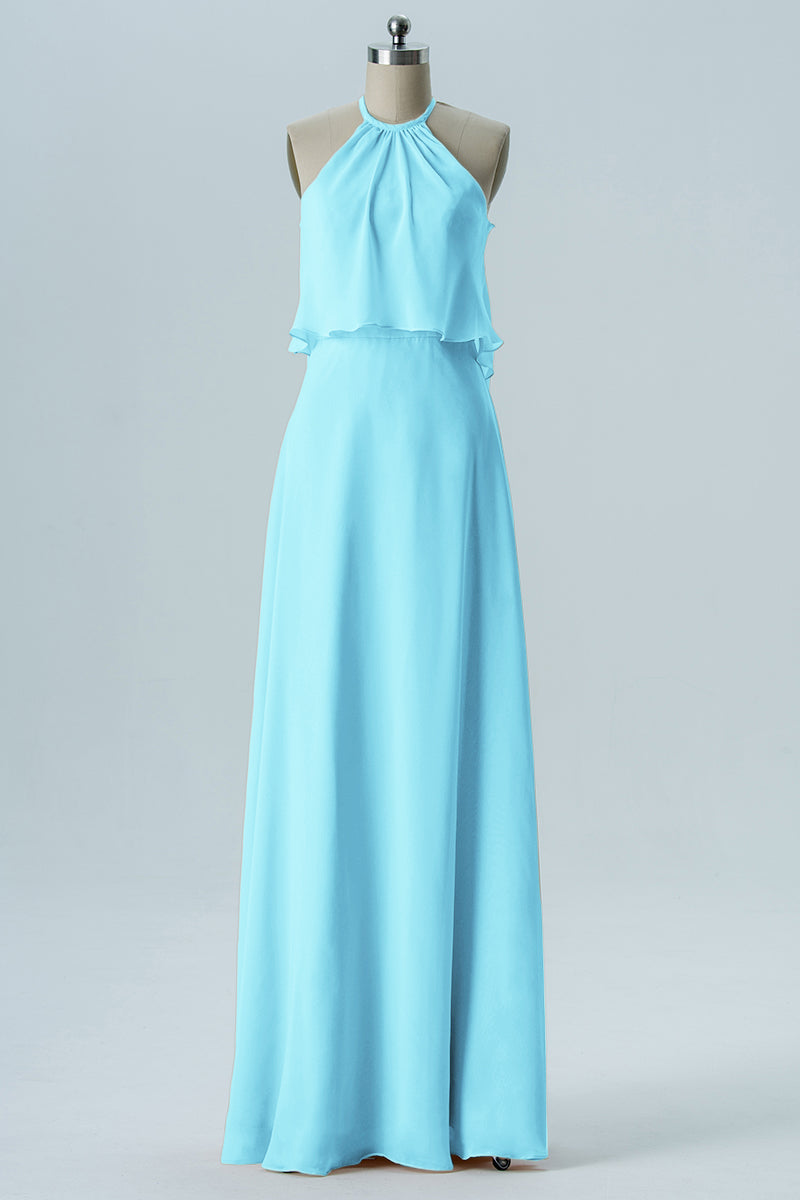 Chiffon Column Jewel Neck Sleeveless Bridesmaid Dress-B08332