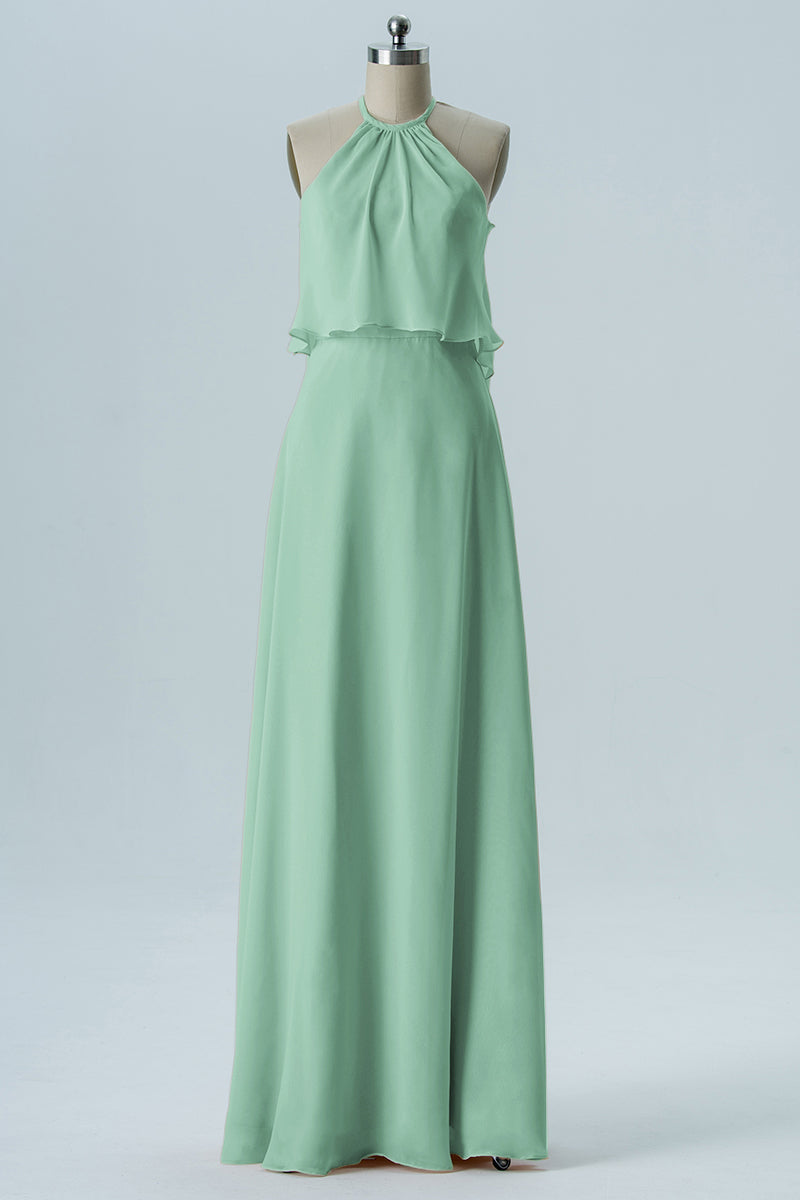 Chiffon Column Jewel Neck Sleeveless Bridesmaid Dress-B08332