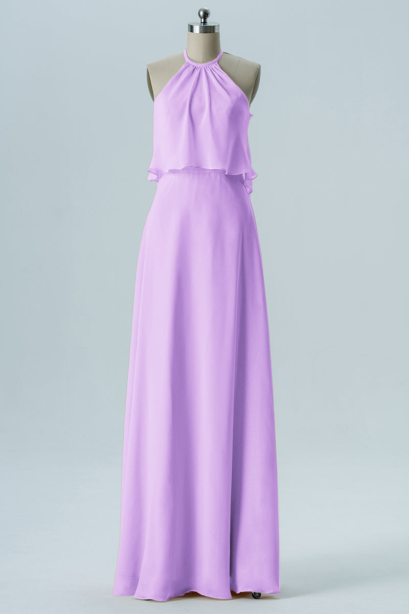 Chiffon Column Jewel Neck Sleeveless Bridesmaid Dress-B08332