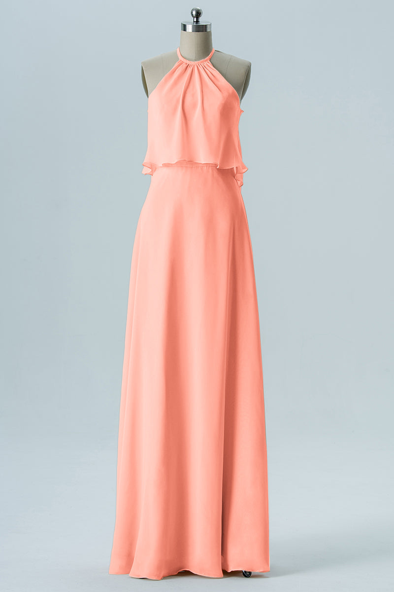 Chiffon Column Jewel Neck Sleeveless Bridesmaid Dress-B08332