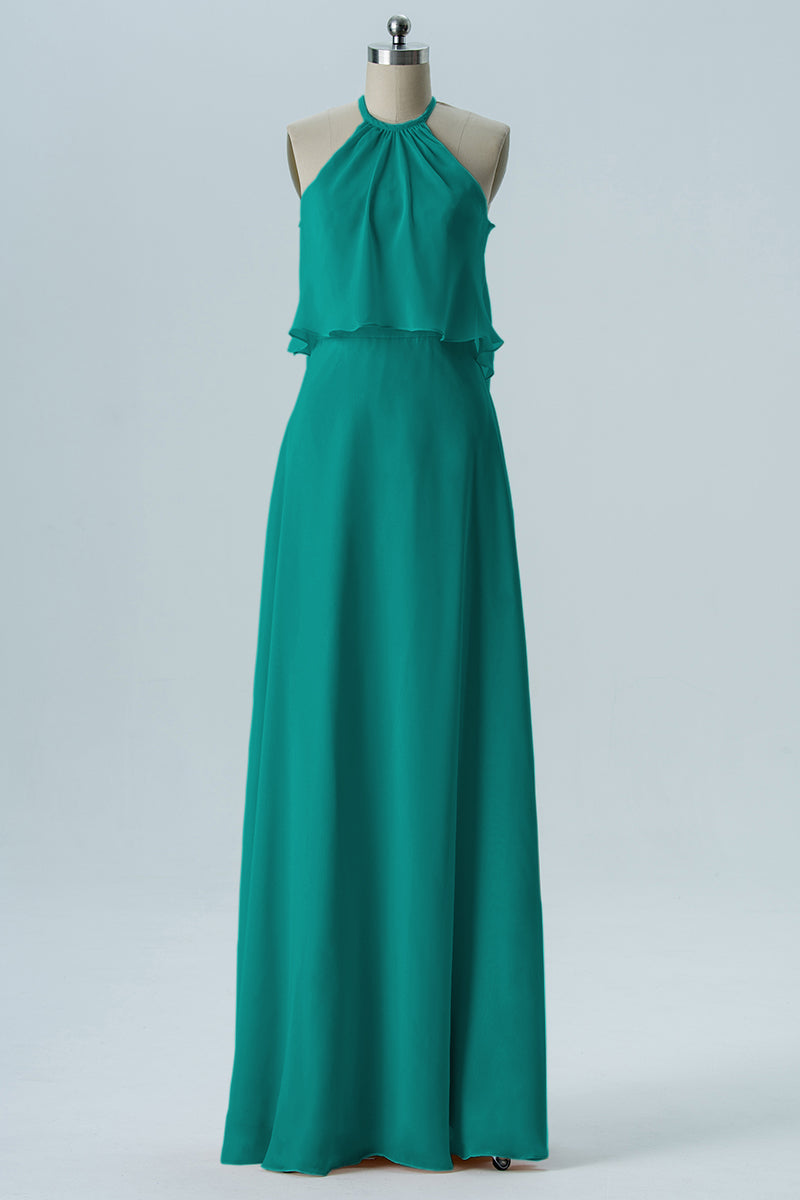 Chiffon Column Jewel Neck Sleeveless Bridesmaid Dress-B08332