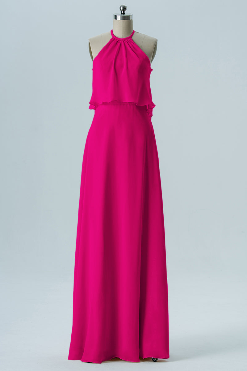 Chiffon Column Jewel Neck Sleeveless Bridesmaid Dress-B08332