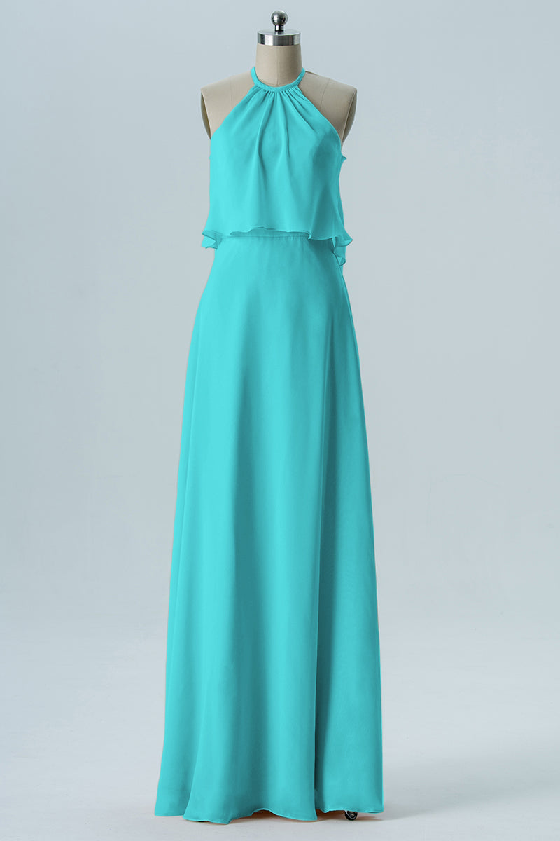 Chiffon Column Jewel Neck Sleeveless Bridesmaid Dress-B08332