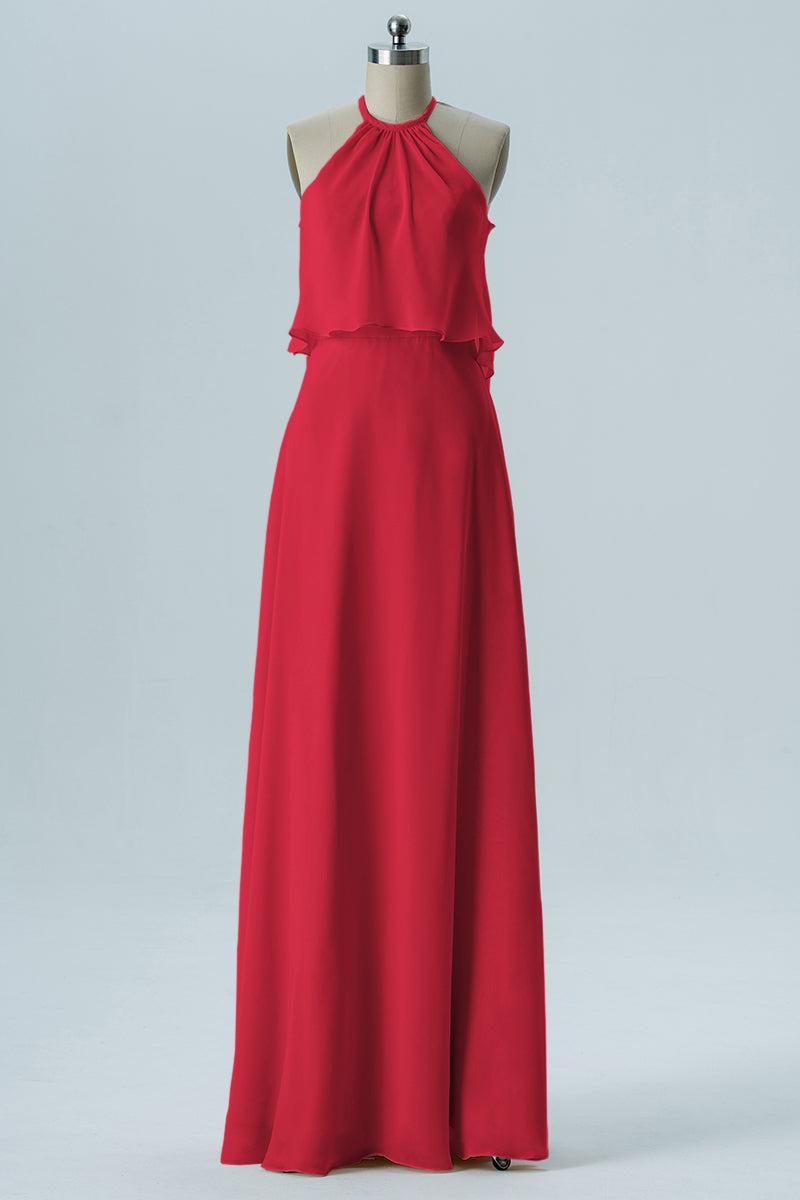 Chiffon Column Jewel Neck Sleeveless Bridesmaid Dress-B08332