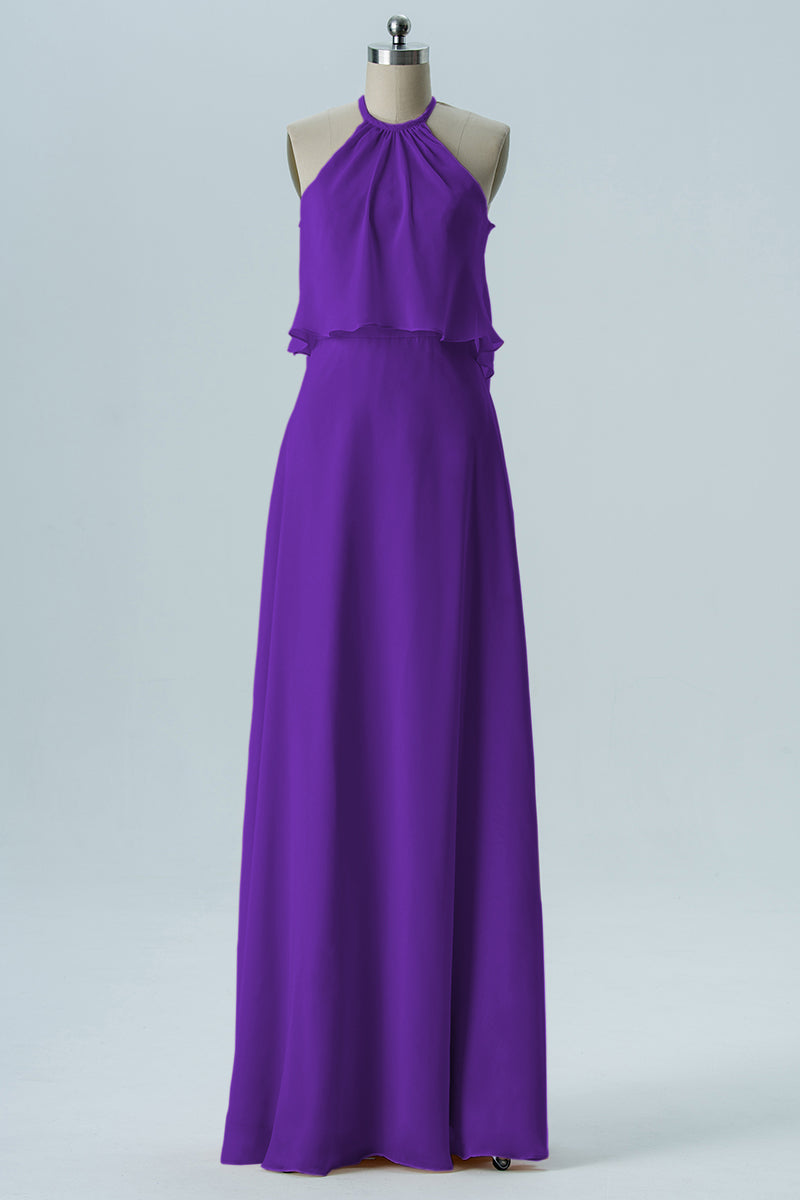 Chiffon Column Jewel Neck Sleeveless Bridesmaid Dress-B08332