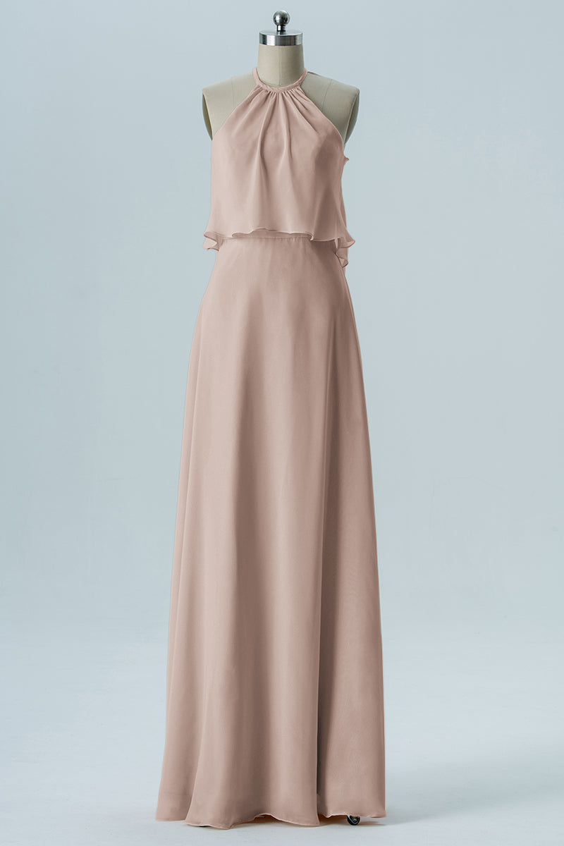 Chiffon Column Jewel Neck Sleeveless Bridesmaid Dress-B08332