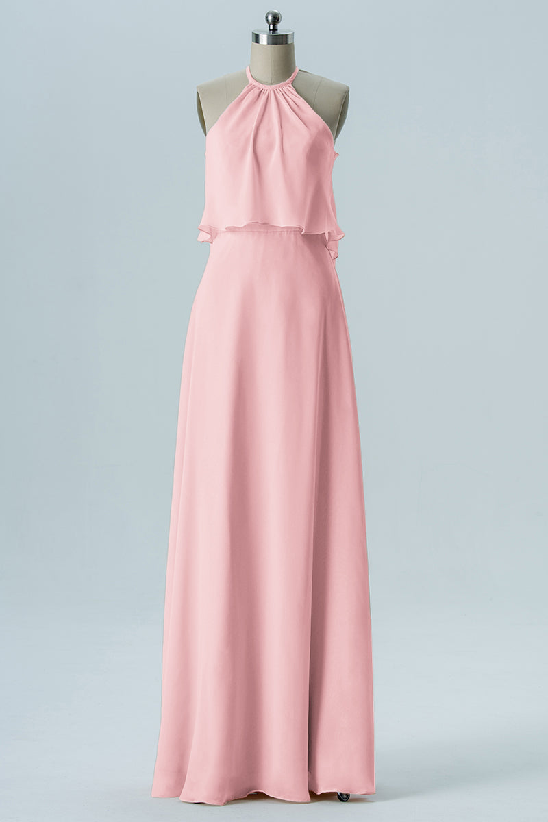 Chiffon Column Jewel Neck Sleeveless Bridesmaid Dress-B08332