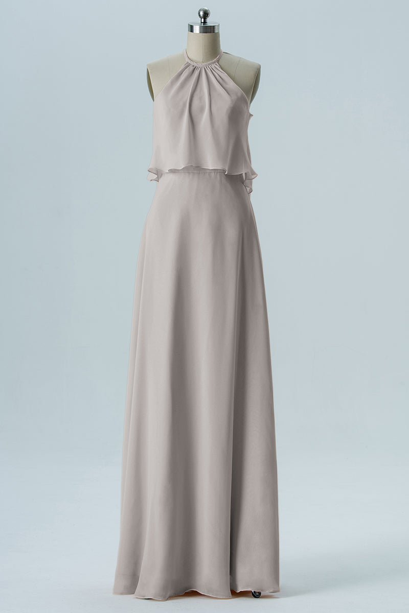 Chiffon Column Jewel Neck Sleeveless Bridesmaid Dress-B08332