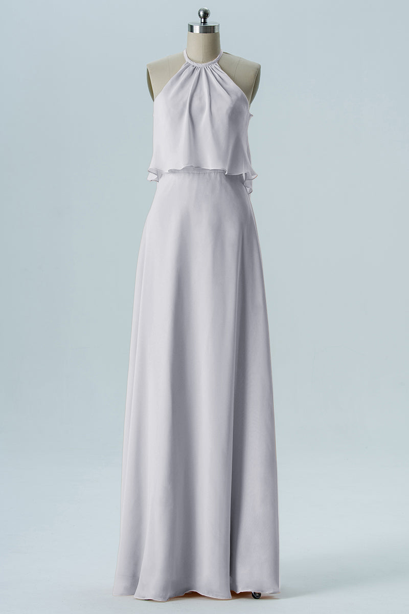 Chiffon Column Jewel Neck Sleeveless Bridesmaid Dress-B08332