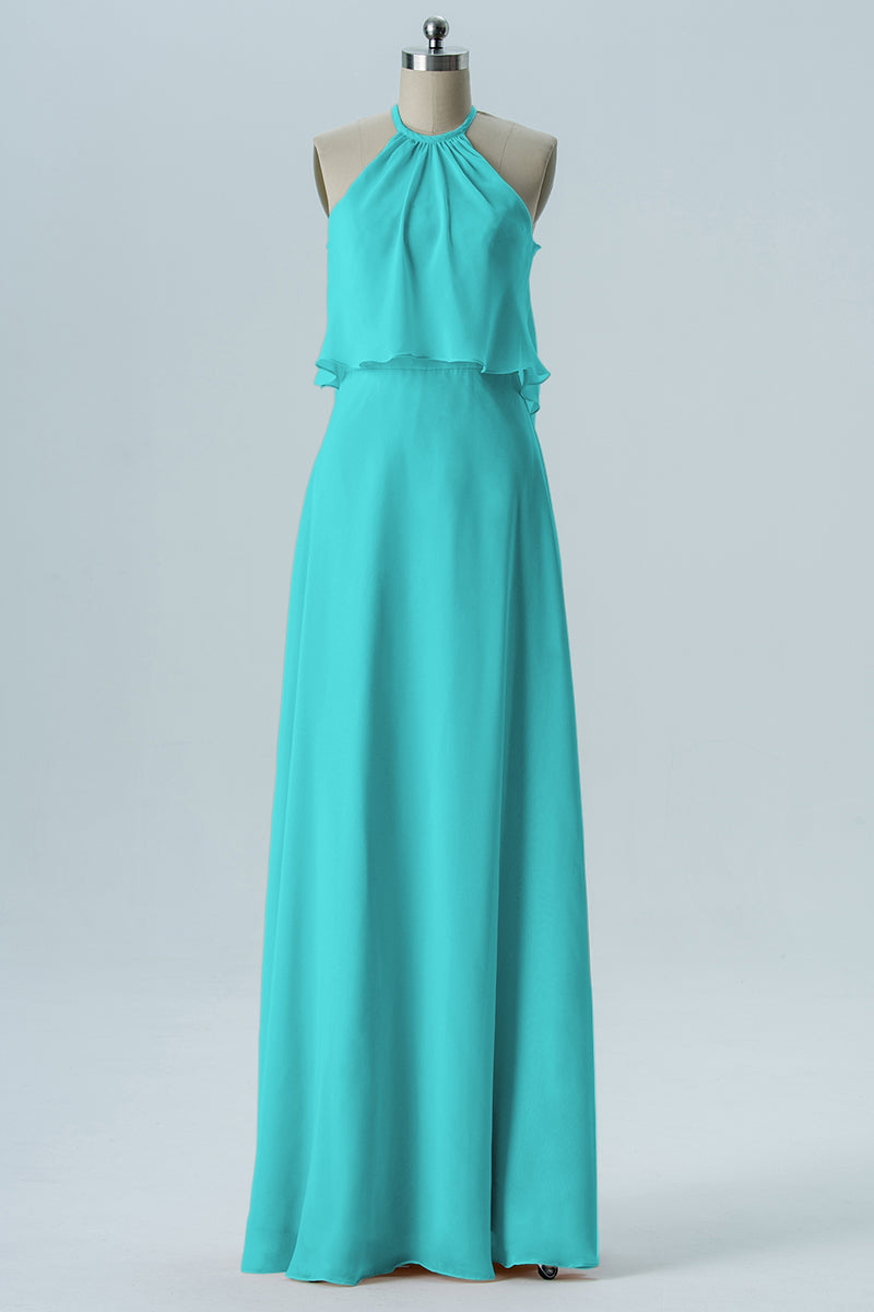 Chiffon Column Jewel Neck Sleeveless Bridesmaid Dress-B08332