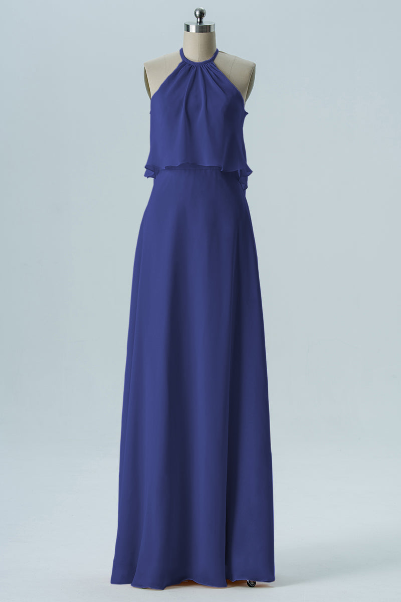 Chiffon Column Jewel Neck Sleeveless Bridesmaid Dress-B08332
