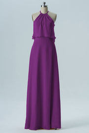 Chiffon Column Jewel Neck Sleeveless Bridesmaid Dress-B08332