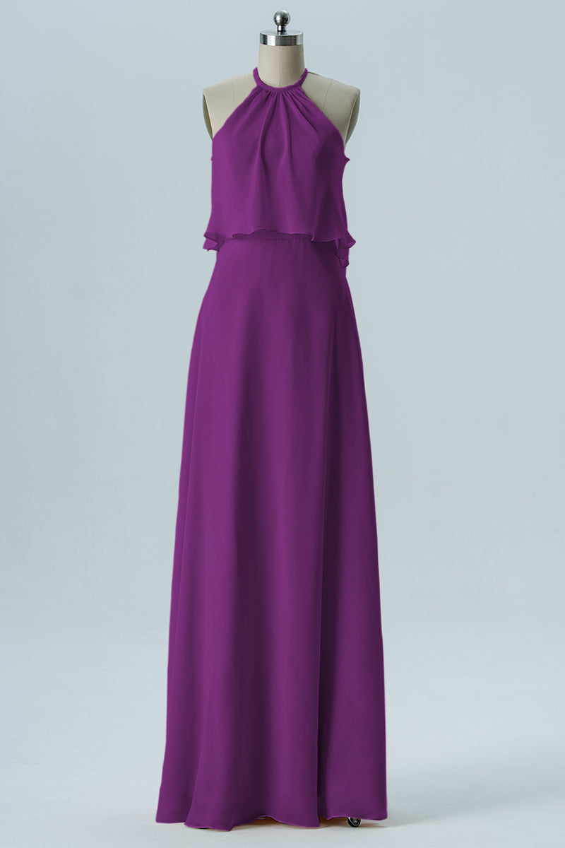 Chiffon Column Jewel Neck Sleeveless Bridesmaid Dress-B08332