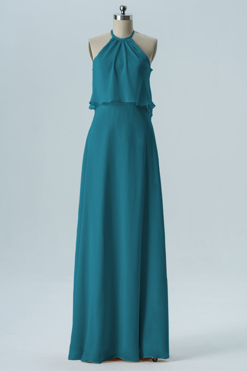 Chiffon Column Jewel Neck Sleeveless Bridesmaid Dress-B08332