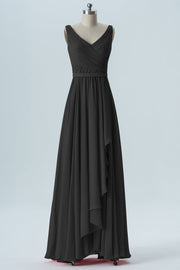 Chiffon Column V-Neck Sleeveless Bridesmaid Dress-B08368