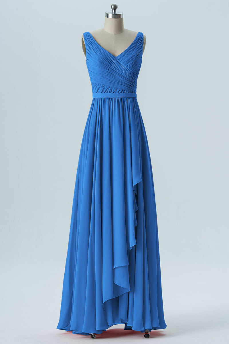 Chiffon Column V-Neck Sleeveless Bridesmaid Dress-B08368