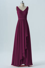 Chiffon Column V-Neck Sleeveless Bridesmaid Dress-B08368