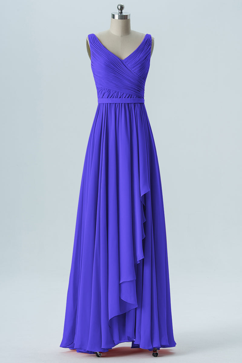 Chiffon Column V-Neck Sleeveless Bridesmaid Dress-B08368