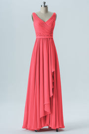 Chiffon Column V-Neck Sleeveless Bridesmaid Dress-B08368