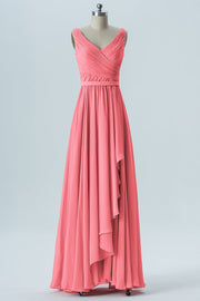 Chiffon Column V-Neck Sleeveless Bridesmaid Dress-B08368