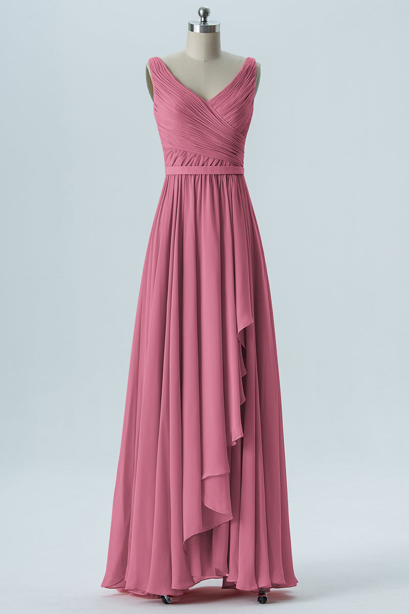 Chiffon Column V-Neck Sleeveless Bridesmaid Dress-B08368