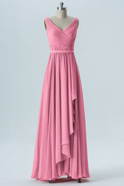 Chiffon Column V-Neck Sleeveless Bridesmaid Dress-B08368