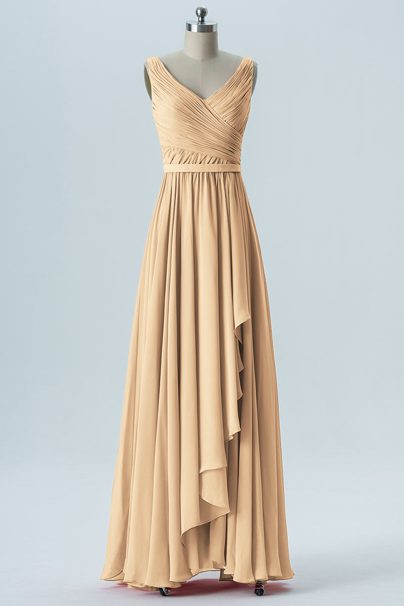 Chiffon Column V-Neck Sleeveless Bridesmaid Dress-B08368