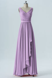 Chiffon Column V-Neck Sleeveless Bridesmaid Dress-B08368