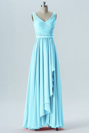 Chiffon Column V-Neck Sleeveless Bridesmaid Dress-B08368