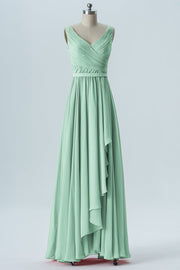 Chiffon Column V-Neck Sleeveless Bridesmaid Dress-B08368