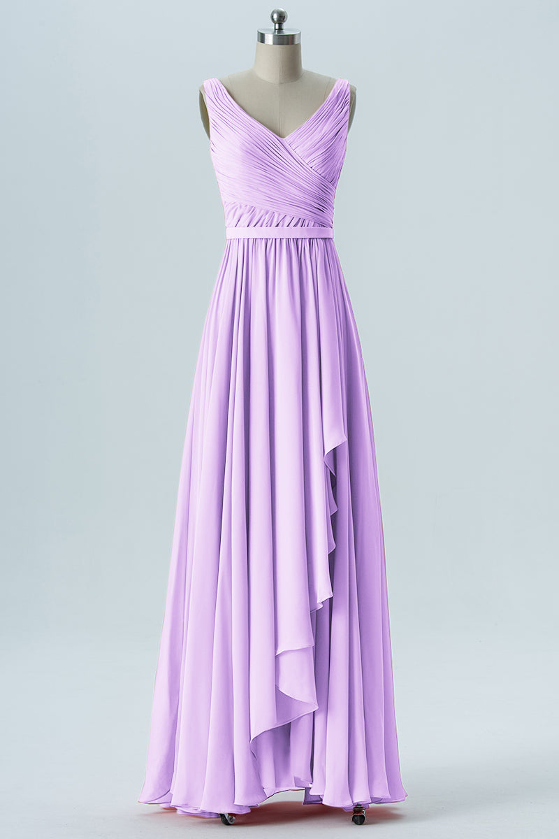 Chiffon Column V-Neck Sleeveless Bridesmaid Dress-B08368