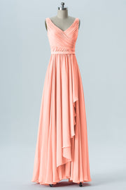 Chiffon Column V-Neck Sleeveless Bridesmaid Dress-B08368