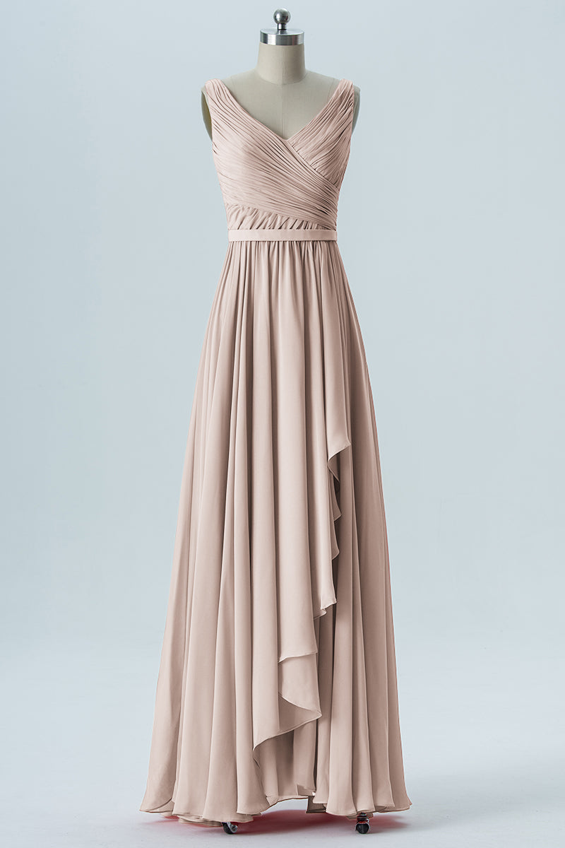 Chiffon Column V-Neck Sleeveless Bridesmaid Dress-B08368