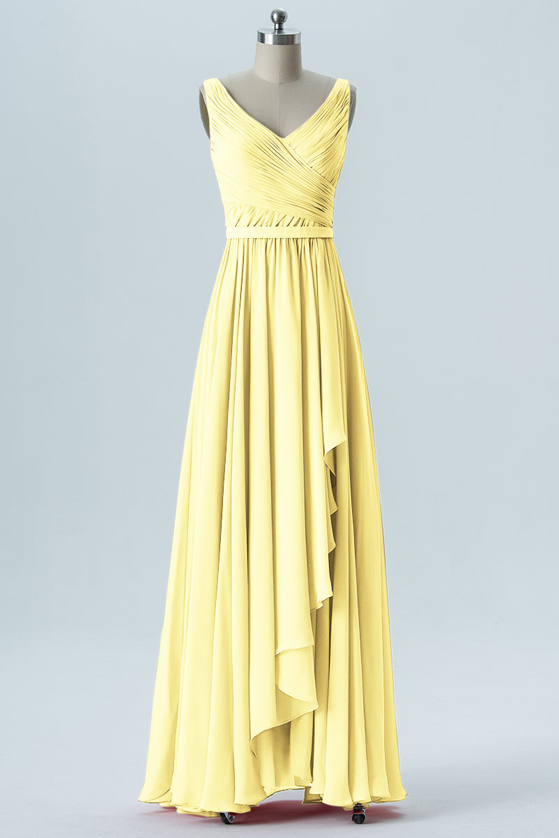Chiffon Column V-Neck Sleeveless Bridesmaid Dress-B08368