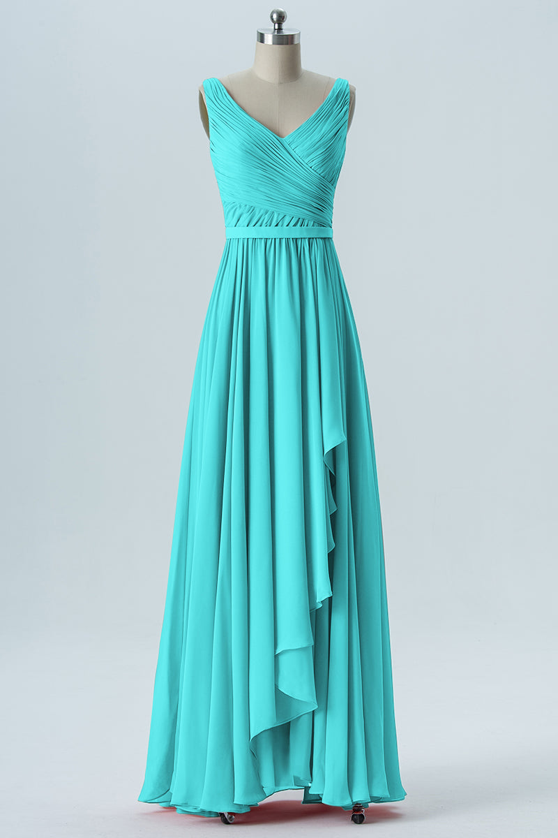 Chiffon Column V-Neck Sleeveless Bridesmaid Dress-B08368