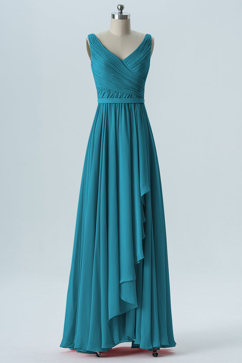 Chiffon Column V-Neck Sleeveless Bridesmaid Dress-B08368