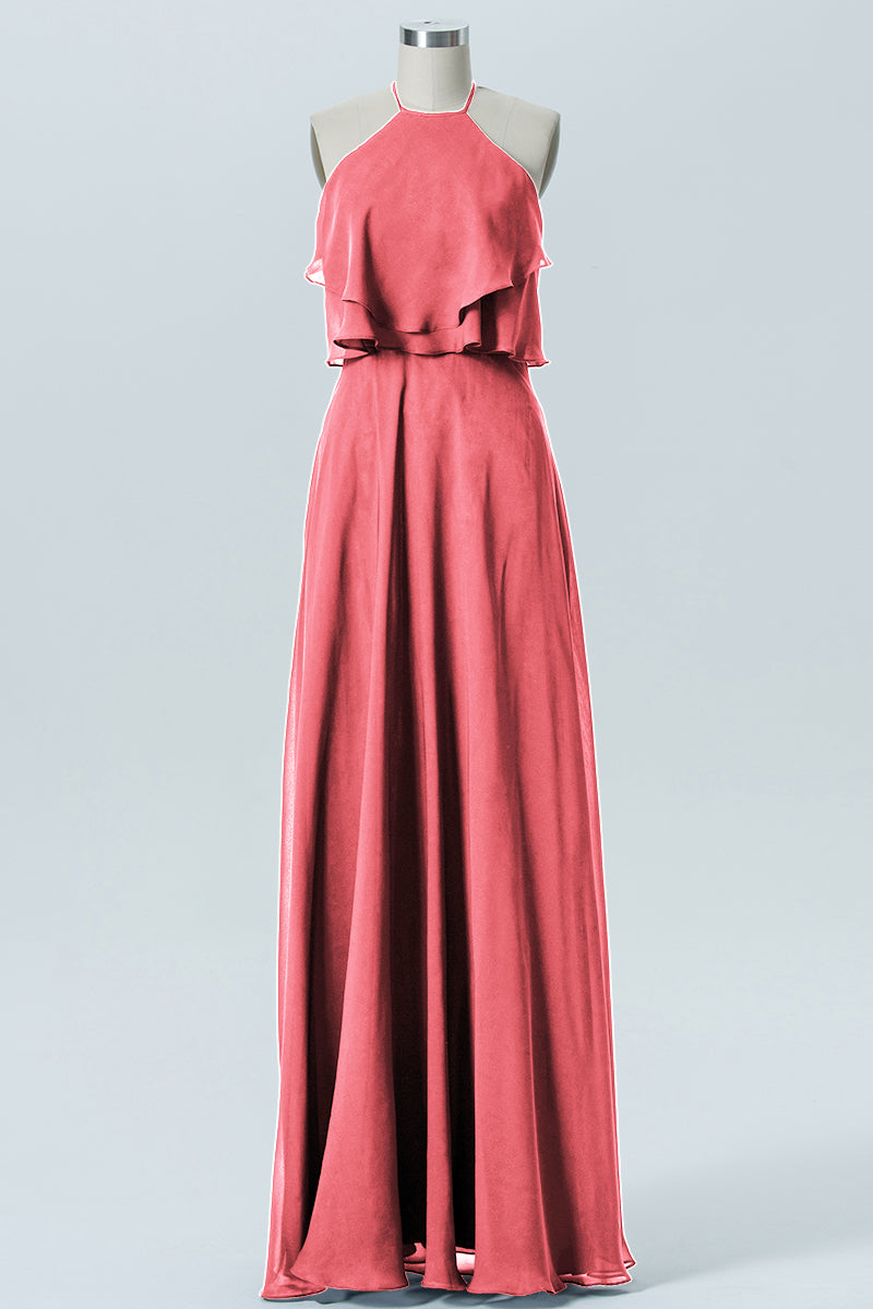 Chiffon Column Scoop Neck Sleeveless Bridesmaid Dress-B09045