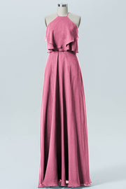 Chiffon Column Scoop Neck Sleeveless Bridesmaid Dress-B09045