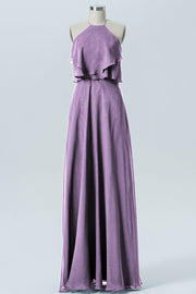 Chiffon Column Scoop Neck Sleeveless Bridesmaid Dress-B09045