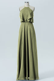 Chiffon Column Scoop Neck Sleeveless Bridesmaid Dress-B09045