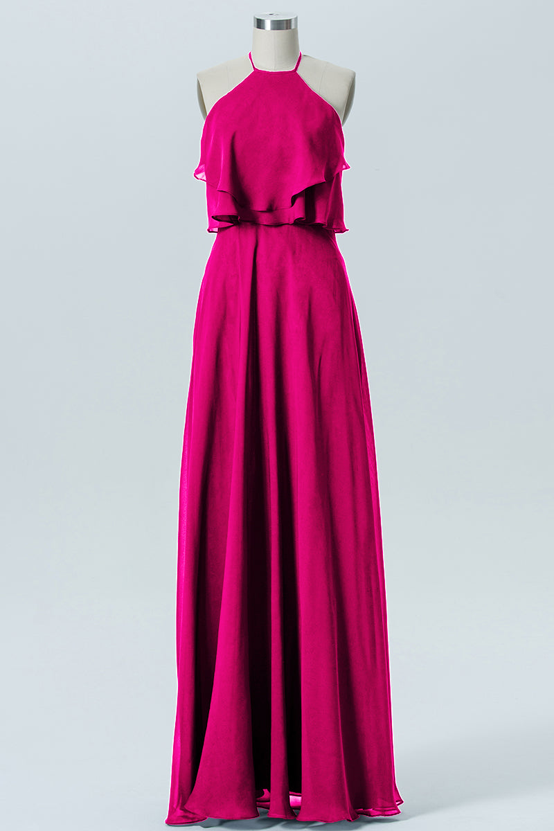 Chiffon Column Scoop Neck Sleeveless Bridesmaid Dress-B09045