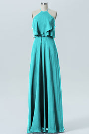 Chiffon Column Scoop Neck Sleeveless Bridesmaid Dress-B09045