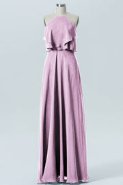 Chiffon Column Scoop Neck Sleeveless Bridesmaid Dress-B09045