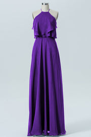 Chiffon Column Scoop Neck Sleeveless Bridesmaid Dress-B09045