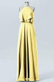 Chiffon Column Scoop Neck Sleeveless Bridesmaid Dress-B09045
