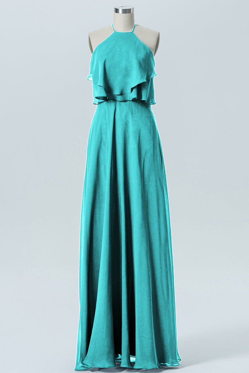 Chiffon Column Scoop Neck Sleeveless Bridesmaid Dress-B09045