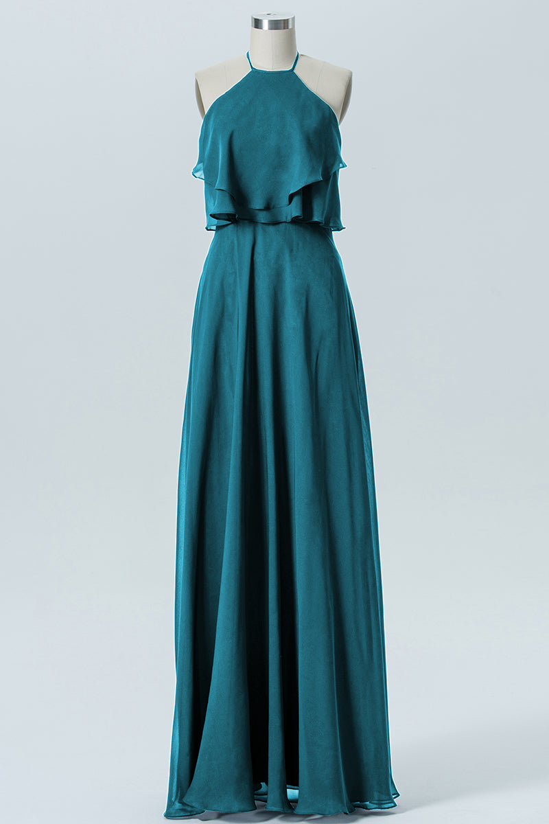 Chiffon Column Scoop Neck Sleeveless Bridesmaid Dress-B09045